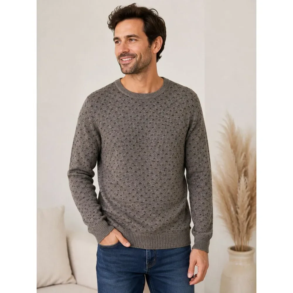 J.Crew 100% Lambswool Sweater Gray Blue Birdseye Crew Neck Men's Large